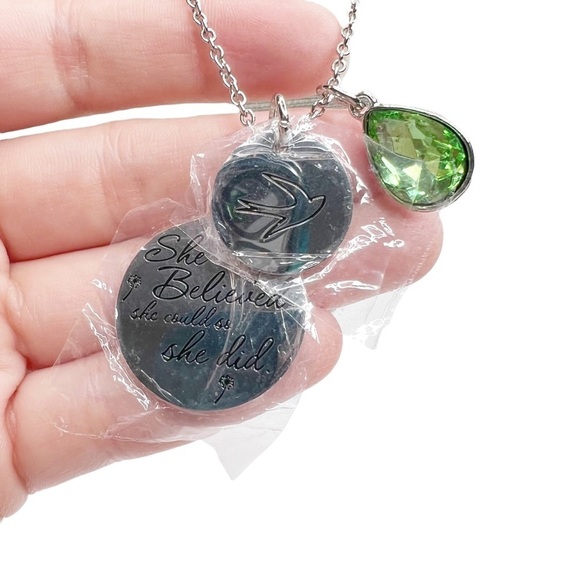 New Silver Tone Charm Pendant “She Believed She Could So She Did” Necklace - Picture 7 of 8